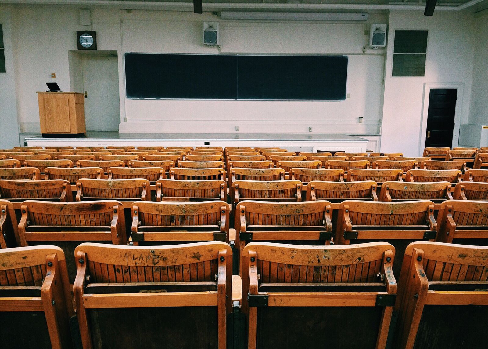 Clean modern classroom or training facility with arranged seating